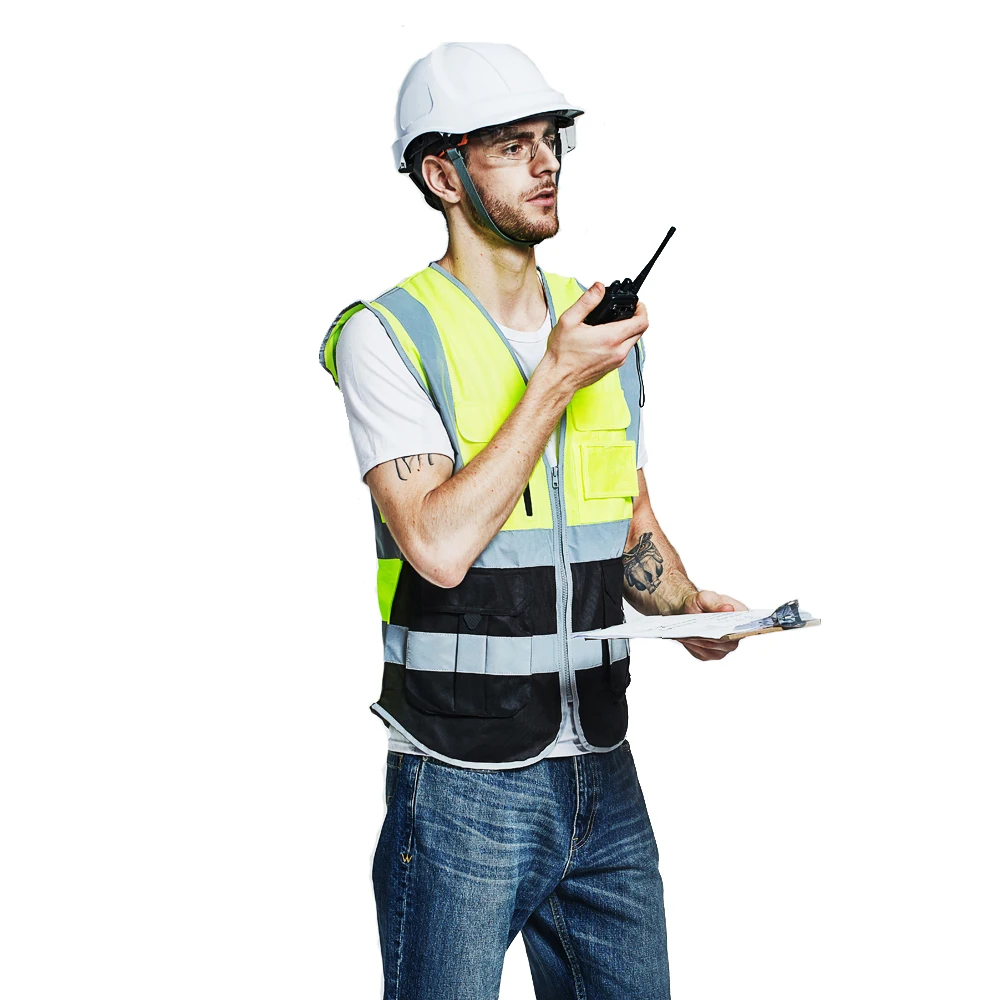 SFvest Yellow black reflective vest safety High visibility workwear waistcoat safety gilet printing