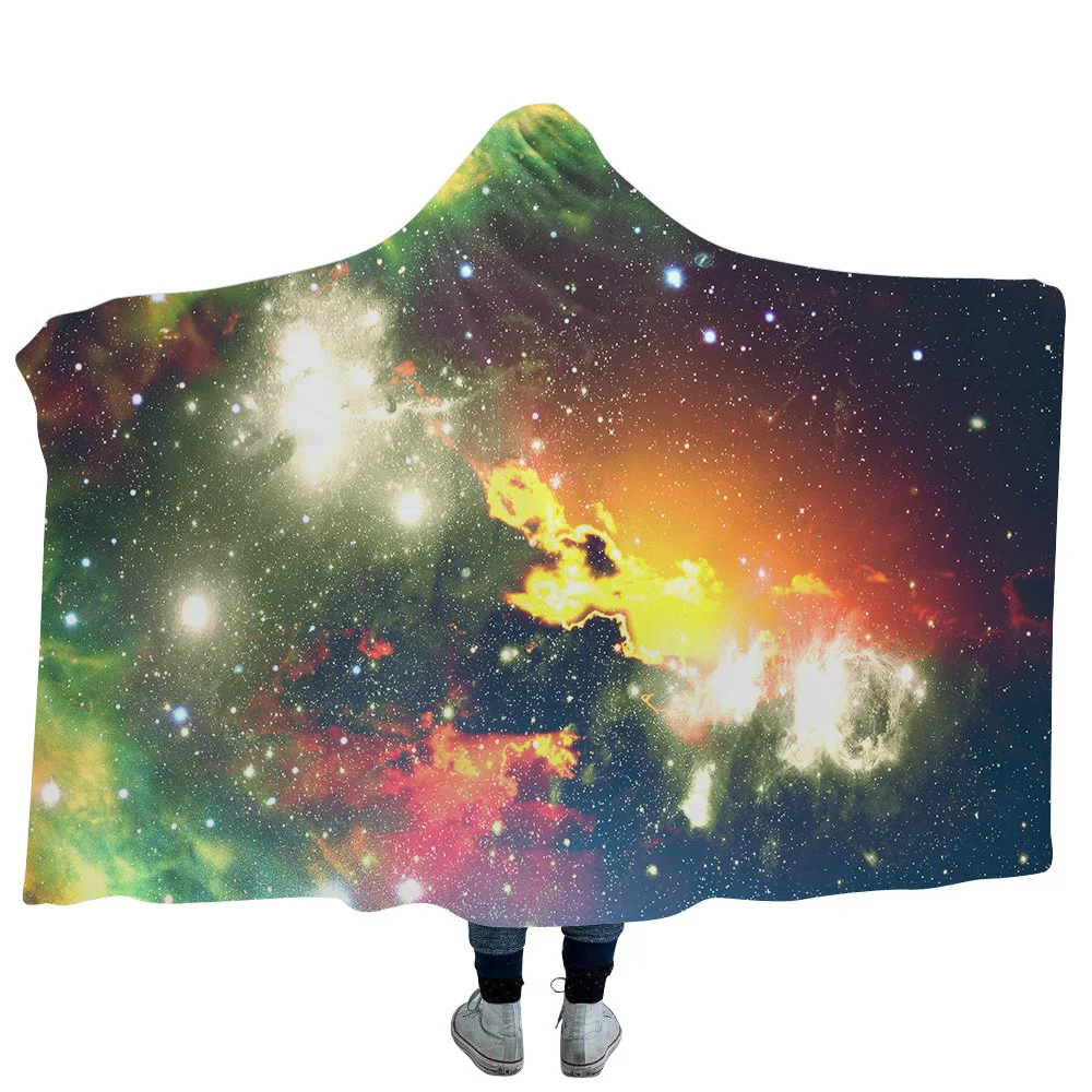 

Psychedelic Starry Sky Hooded Blanket Colorful Printed Plush For Adults Kids Sherpa Fleece Blanket Warm Throw Blanket For Home