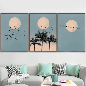 

Sun Moon Bird Palm Tree Landscape Wall Art Canvas Painting Nordic Posters And Prints Wall Pictures For Living Room Wall Decor