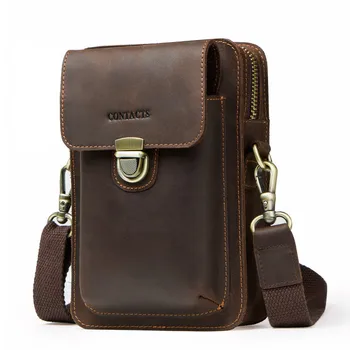 

Crossbody Bags for Men Genuine Leather Single Shoulder Bag Pack Outdoor Travel Daypack with Interior Compartment Satchel Brown