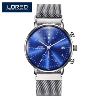

LOREO Men Watch Luxury Brand Men's Quartz Watches Luminous Date 316L Stainless Steel Mesh Strap Ultra-thin Sports Wristwatch