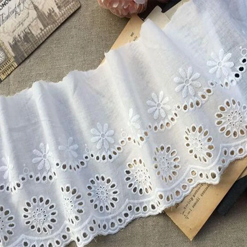 14cm Wide Cotton Embroidered Flower Lace Fabric Dubai Sewing DIY Trim Applique Ribbon Collar Wedding Guipure Decor lace fabric