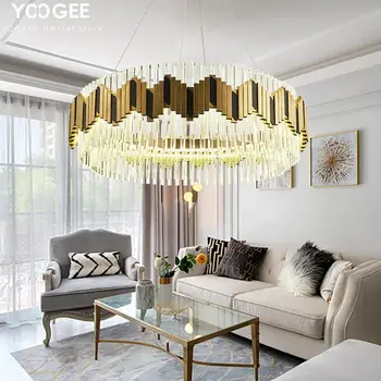 

YOOGEE Modern Chandelier Gold Chandeliers Living room Luxury Crystal Hanging Lamp Long Loft Lobby LED Cristal Indoor Lighting