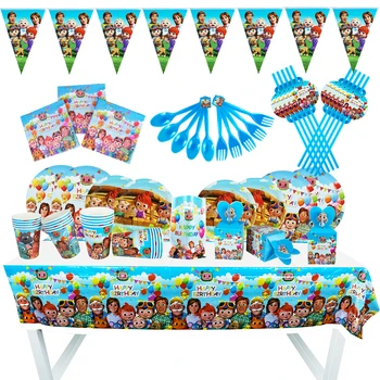 

New Cocomelon Kids Birthday Party Decorations Gift Bag Paper Cups Plates Box Balloon Baby Shower Disposable Tableware Supplies
