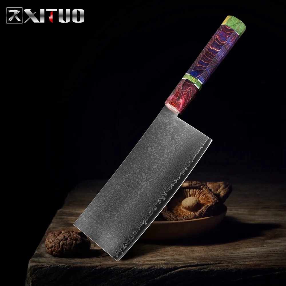 7 Inch Cleaver Knife Нож XITUO Кливер дамасский профессиональный китайский кухонный нож повара острый нарезка овощей Ножи для очистки овощей Кухонные инструменты для приготовления пищи - Цвет: 7 Inch Cleaver Knife
