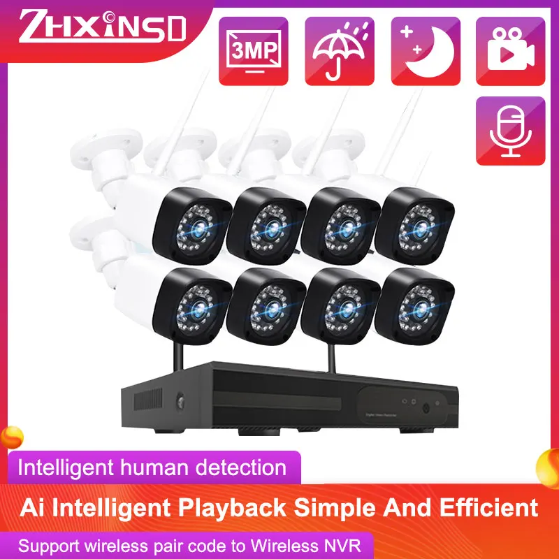 『Video Surveillance!!!』- ZHXINSD 8CH NVR 3MP CCTV Wireless System
Audio Record Outdoor Waterproof P2P Wifi Security Ai Camera Set Video
Surveillance Kit