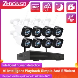 ZHXINSD – système de vidéosurveillance sans fil 8CH NVR 3MP, enregistrement Audio pour l'extérieur, P2P, Wifi, Kit de caméra Ai de sécurité, étanche 