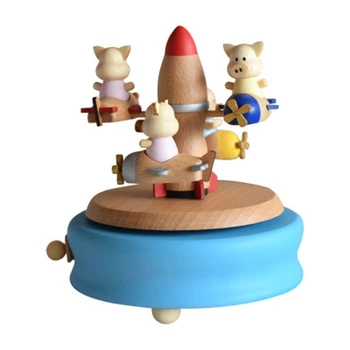 

Spaceship Piggy Music Box Wooden Hand-Painted Bionic Music Box