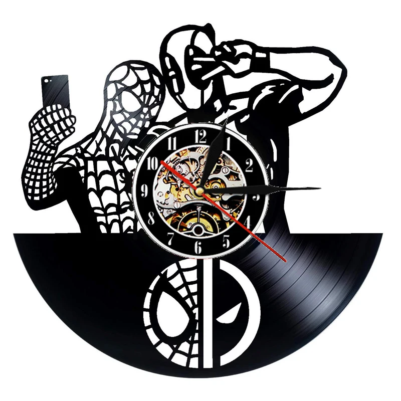 Vintage Vinyl Record Wall Clock Modern Design Deadpool Marvel Comics Hanging Watch Vinyl Wall Clocks Home Decor Gifts for Men