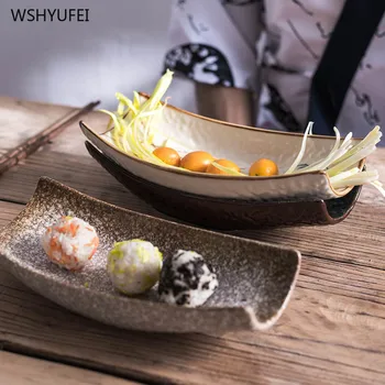 

Japanese-style shaped ceramic plate restaurant tableware household fruit salmon Arctic shell sushi rectangular baking tray
