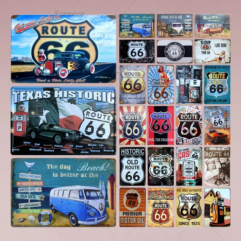 Route 66 Retro Metal Tin Signs Home Car Hotel Wall Decor Shabby Chic Vintage Style Decorative Craft Iron Poster Plaque | Дом и сад