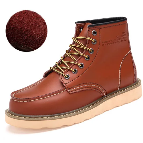 brown Плюшевые ботинки; мужские высокие ботинки martin в британском стиле; chaussure homme; модная рабочая обувь для мужчин; кожаные ботинки; хорошее качество - Цвет: brown