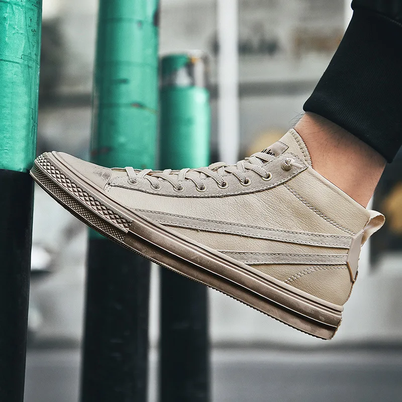 

Leather Men Shoes High top Sneakers Casual Men White Shoes Genuine Leather Men Footwear Brand Male Korean Version Shoes