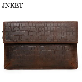 

JNKET New Retro Men's Crocodile Pattern Cowhide Clutch Handbag Long Wallet Business Bag Large Capacity Clutch Bag