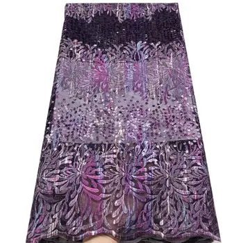 

5Yards African Lace Fabric 2020 High Quality Lace Sequins Nigerian Lace Fabric Clothes For Party dress Ki162