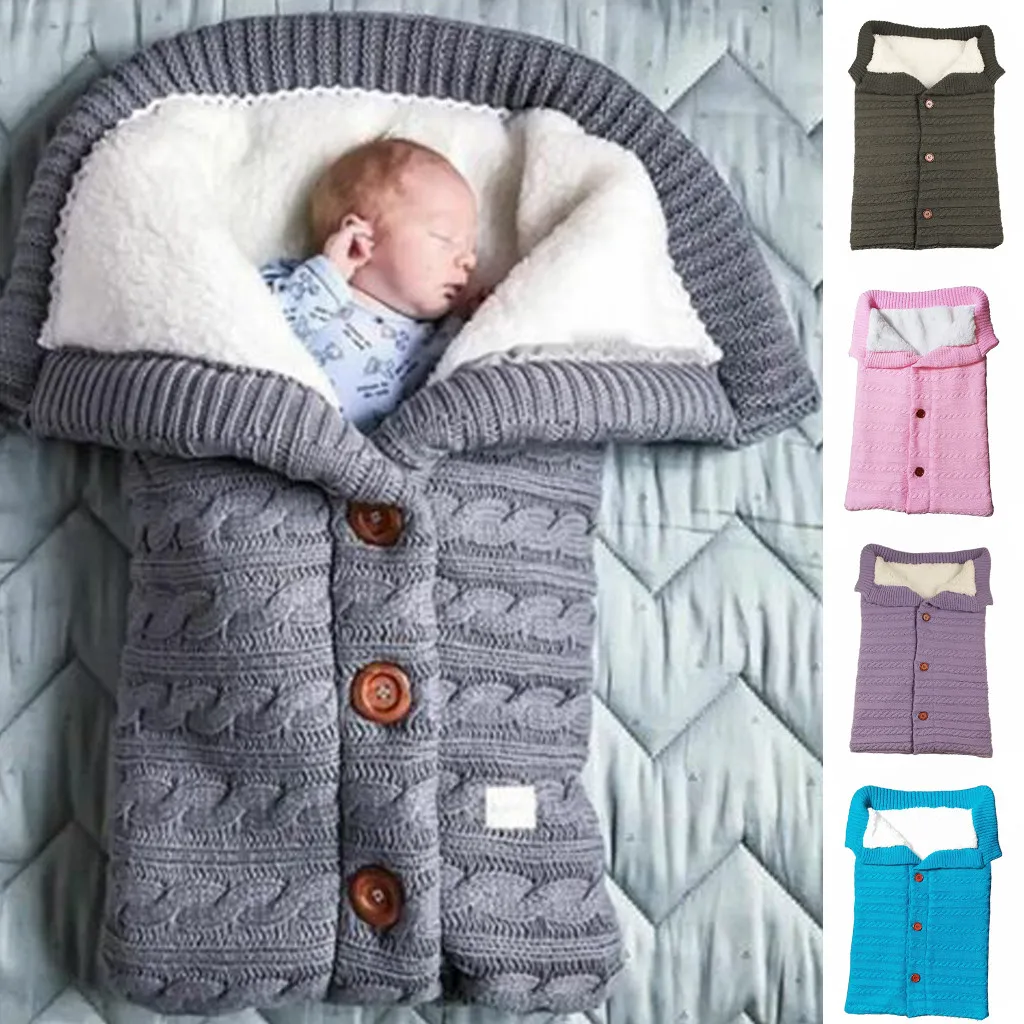 

Newborn Infant Baby Blanket Knit Crochet Winter Warm Swaddle Wrap Sleeping Bag baby sleeping bag footmuff for stroller spiworek