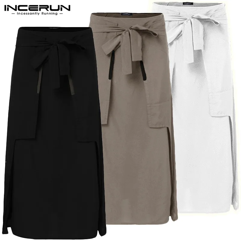 INCERUN модные мужские брюки Kilt Samurai s Kilts боевые искусства стиль Kendo юбки мужские ретро твердые военные длинные юбки 5XL