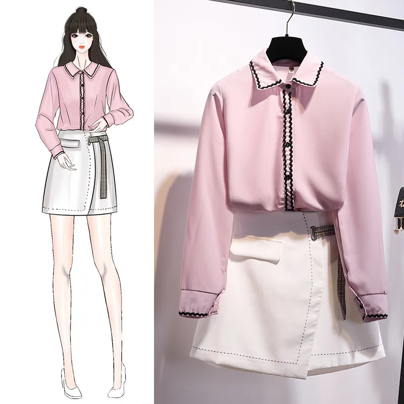 

2019 New Style WOMEN'S Dress Spring Clothing Elegant Western Style Early Spring Set Skirt Chiffon Shirt Dress Two-Piece Set
