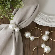 12pcs/lot Elegant Pearls Napkin Rings Gold Christening Bangle Metal Napkin Holder Wedding Gift Bridal Shower Decor Party Supplie