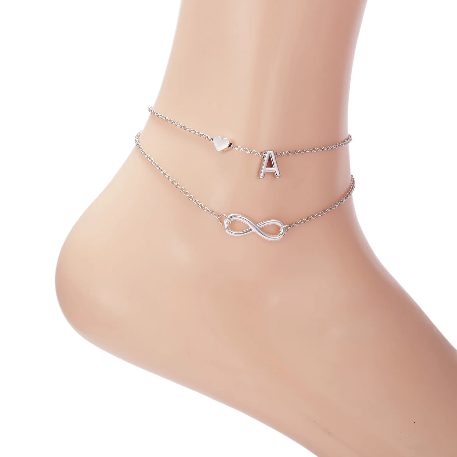 Summer New A-Z Letter Initial Anklets For Women Silver Color Heart Anklet Bracelet Leg Chain Fashion Beach Party Foot Jewelry - Image 2
