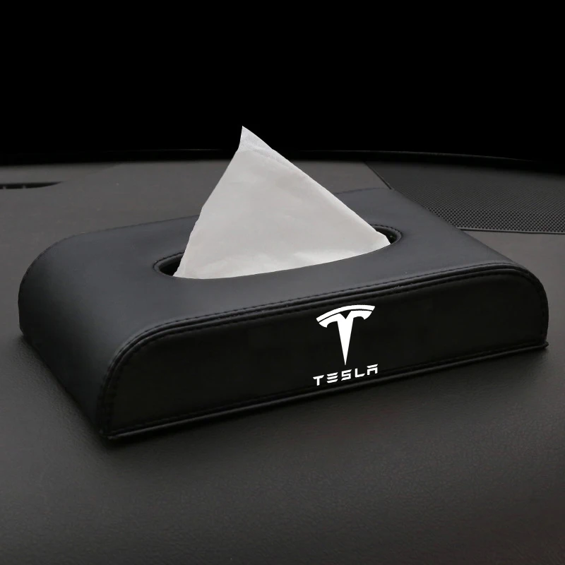 Черный Для Tesla модель 3 X S PU кожаный держатель для салфеток держатель черный красный - Название цвета: Черный