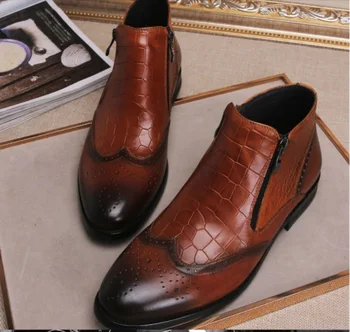 

winter new Martin Autumn boots men's Bullock carved Genuine leather casual zip ankle boots low heel high-top men's booties