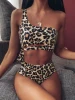 Sexy One Shoulder Bikini 2022 Leopard Printed Bandage Swimsuit Women Knot High Waist Bikini Set Push Up Swimsuit Women ► Photo 2/6