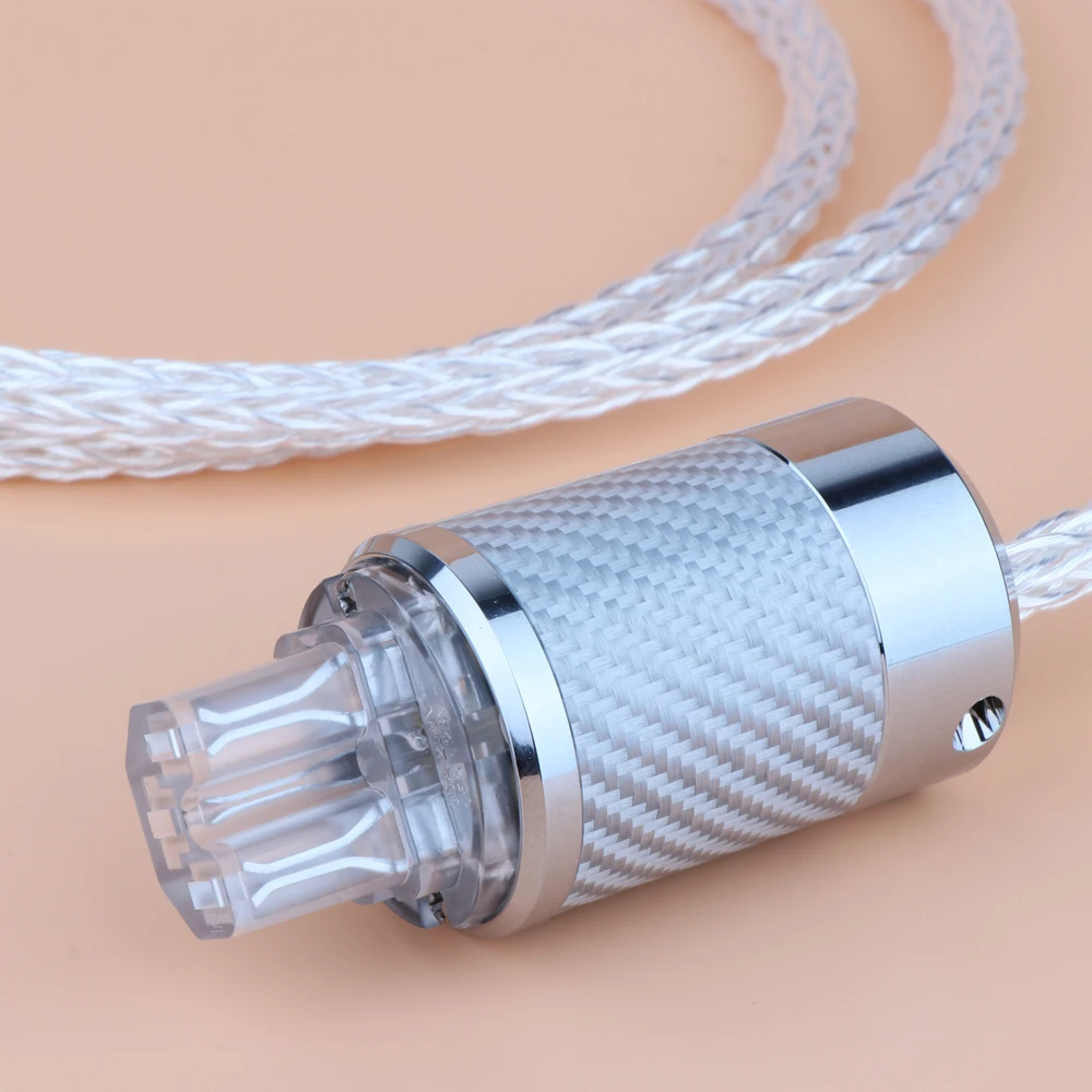 HI-End 8AG versilbertes OCC-Netzkabel, 16 Stränge, US-Netzkabel mit kupferhodiniertem AC-Stecker aus Kohlefaser – Detail 2