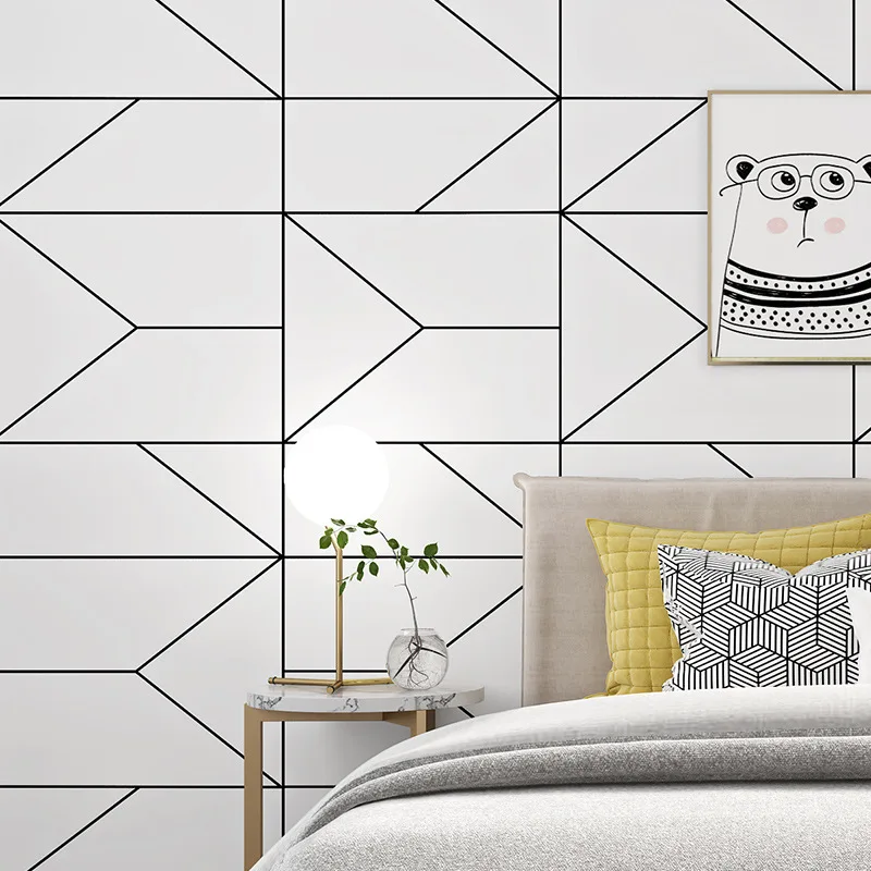 

Nordic Black And White Fashion Lines Simple Wallpaper Stores Nail Salons Hotel Engineering Simple Non-woven Wallpaper