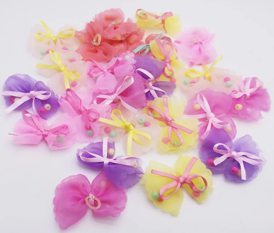 

10pcs Pet hair bows Cute Chiffon dog bows Rubber bands dog hair accessories Pet grooming products Gift