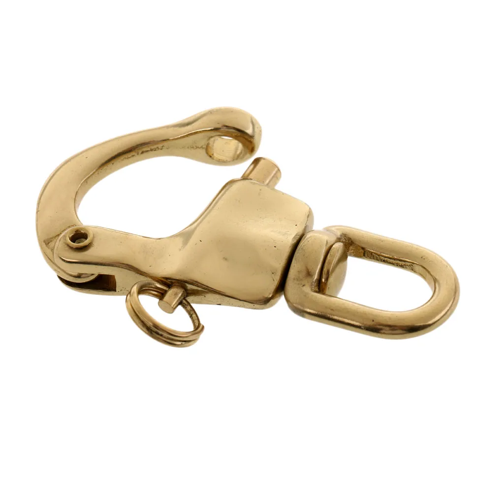 2 Pieces 72mm Solid Brass Snap Shackle with Small Swivel Bail Marine Boat Sailboat Halyard Hardware
