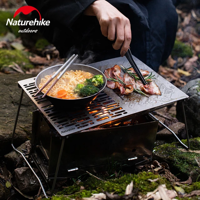 Naturehike Ultralight Hordozható Titán Sütőlemez 778G Piknik Összecsukható Bbq Állvány Kültéri Utazási Asztal Adjon Olajálló Tárolózsákot