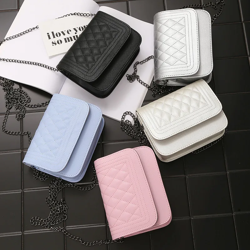

MIYAHOUSE Fashion PU Leather Women Messenger Bag Plaid Ladies Crossbody Bag Chain Trendy Candy Color Small Flap Lady Handbag