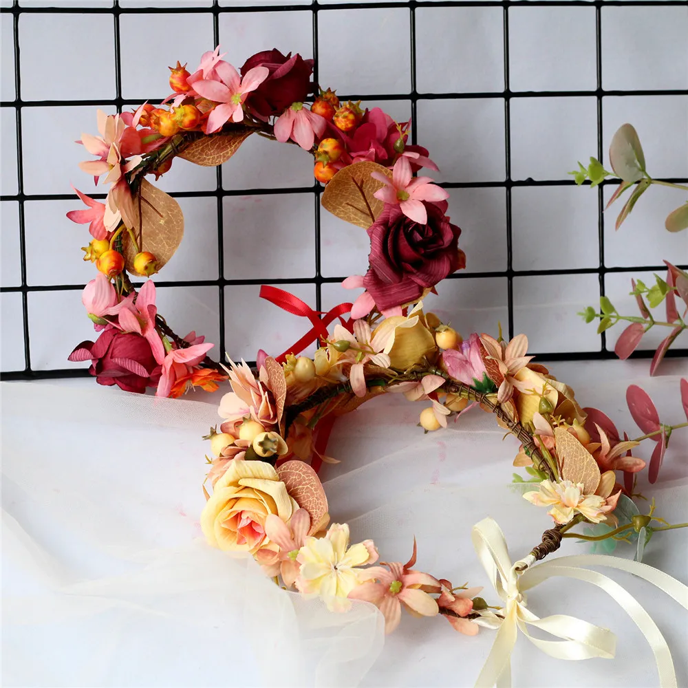 Flower Crown Wedding Bohemian Wreath Hairband Party Floral Girl Hair Accessories Flower Headband Garland Headpiece