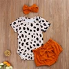 2021 Fashion Newborn Toddler Baby Girls Clothes Sets Leopard Print Short Sleeve Romper Tops Bow Shorts Headband 3pcs Outfit Set 3