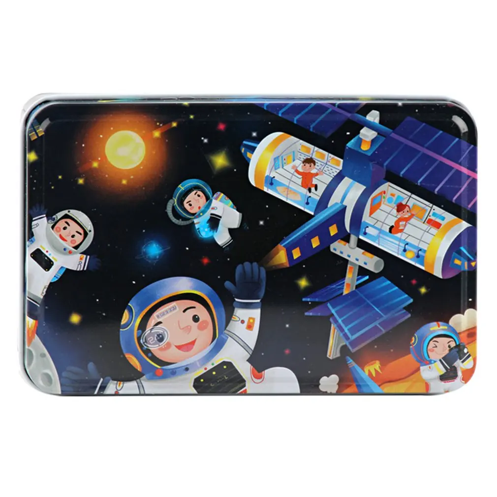 60 штук железной коробки деревянная игрушка-головоломка Аниме мультфильм самолет 3D головоломка раннего обучения игрушки для детей подарок на день рождения - Цвет: Space