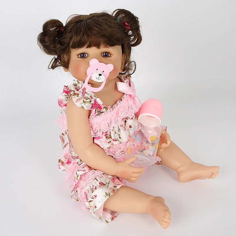 55 см Reborn Baby Doll игрушка полный Силиконовый медведь розовая ткань тело короткие объемные волосы Реалистичная кукла Малыш Дети сопроводительная игрушка