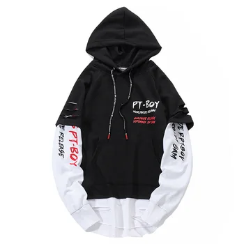 

2020 Winter hip-hop harbour fashion men's fashion ins hooded loose-fitting fake two-piece hip-hop dress hip-hop jacket