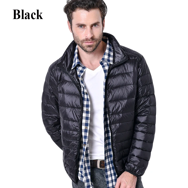 Зимняя мужская Ультралегкая куртка, белая куртка на утином пуху, мужская куртка на утином пуху, верхняя одежда, зимняя мужская повседневная пуховая куртка, пальто 002 - Цвет: 002 black