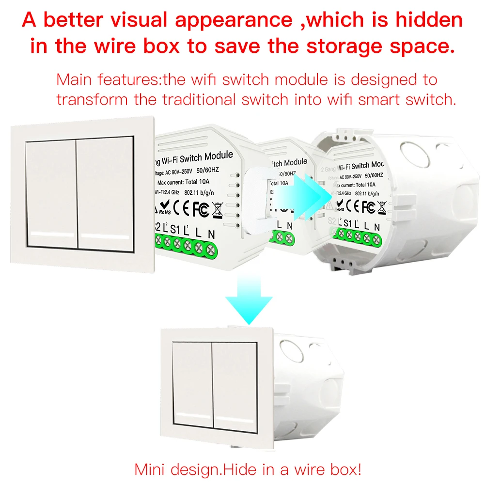 2 Gang 2 Way Wifi Smart Light Switch Diy Breaker Module Smart Life/Tuya APP Remote Control,Working with Alexa Echo Google Home