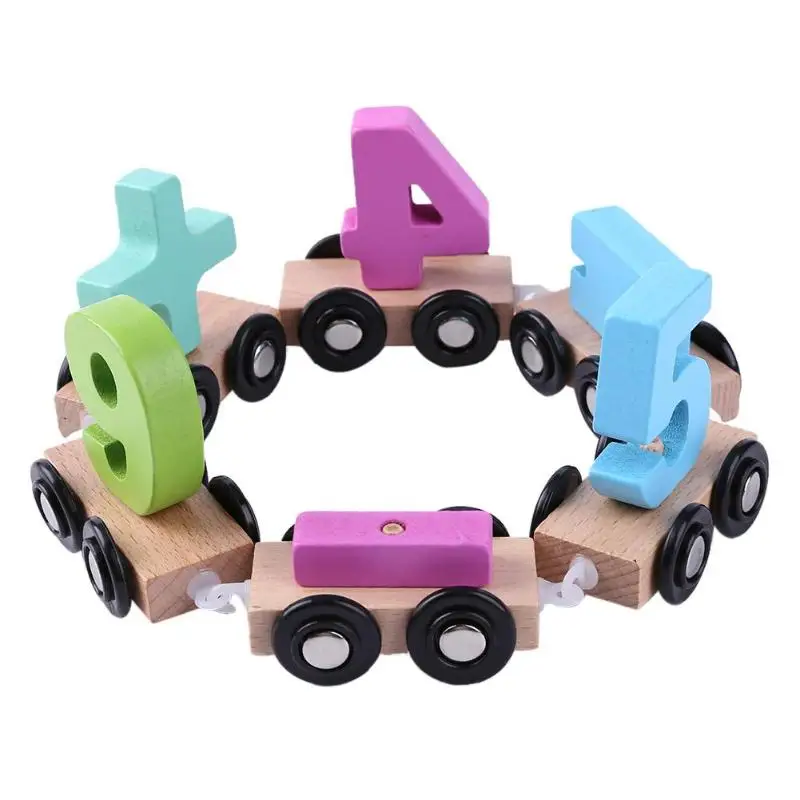 Wood Digital Drag Train Number Railway Model Building Block Kid Puzzle Toy Recognize Numbers Interesting Digital Drag Train Toy