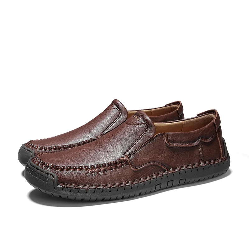 drak brown shoes KATESEN новые удобные Для мужчин повседневная обувь; лоферы; Мужская обувь из высококачественной кожи Мужская обувь на плоской подошве Мокасины размера плюс; большие размеры 38-48 - Цвет: drak brown shoes