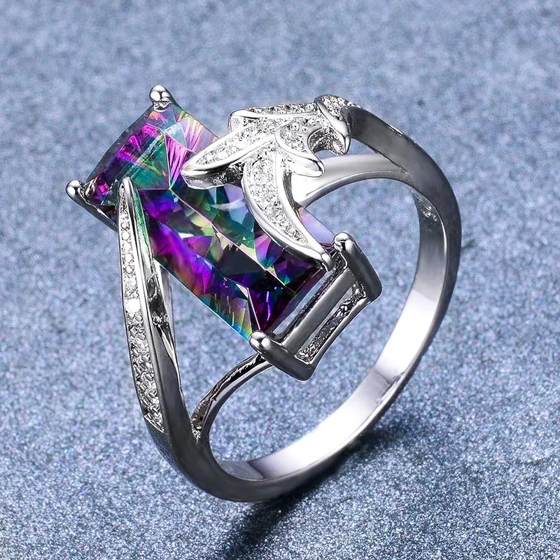 Bague Ringen кольца с радугой, мистическим топазом, драгоценным камнем, чистое 925 пробы, серебряные ювелирные изделия, свадебный подарок для женщин, размер 6-10