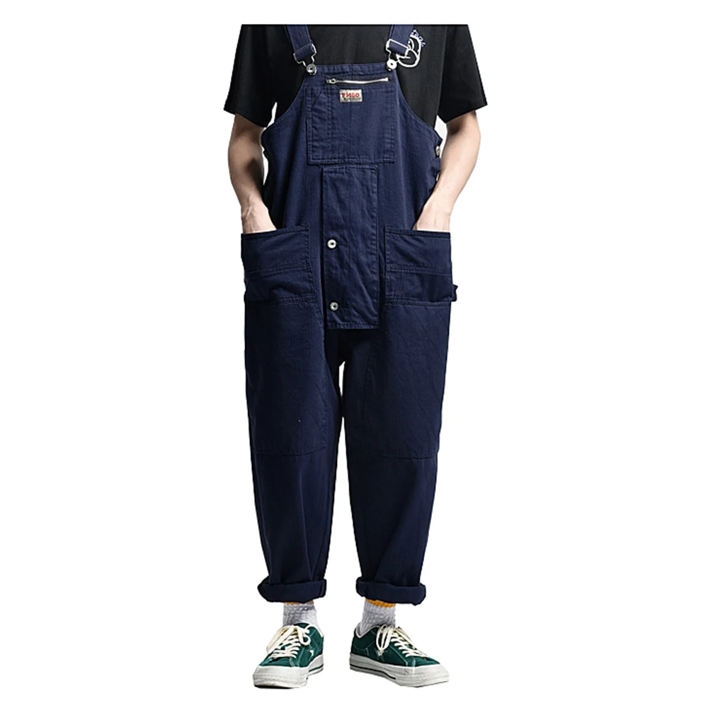 Men's Loose Working Clothing Pockets Cargo Bib Overalls Straight Pants Jumpsuits CoverallsJeans