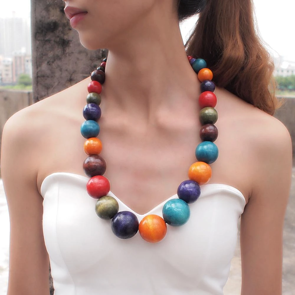 Manilai 女性のためのユニークな木製ビーズネックレス ボヘミアン カラフル 誇張 ネックレス ジュエリー22アクセサリー Exaggerated Necklace Fashion Necklacenecklace Fashion Aliexpress