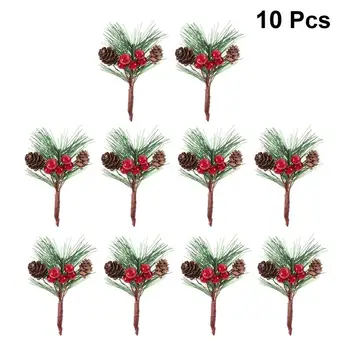 

10Pcs Creative Decorative Durable Mini Vivid Artificial Pine Needle Berry Plant Simulation Pine Picks for Xmas Party Home Decor