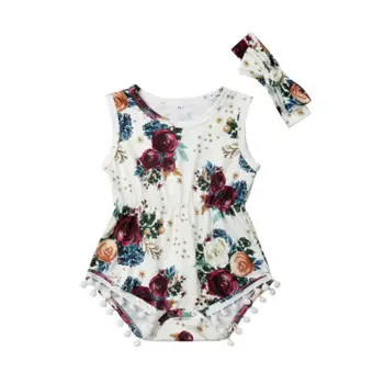 

Newborn Infant Baby Girl Cotton Romper Jumpsuit Bodysuit Headband Clothes Outfit