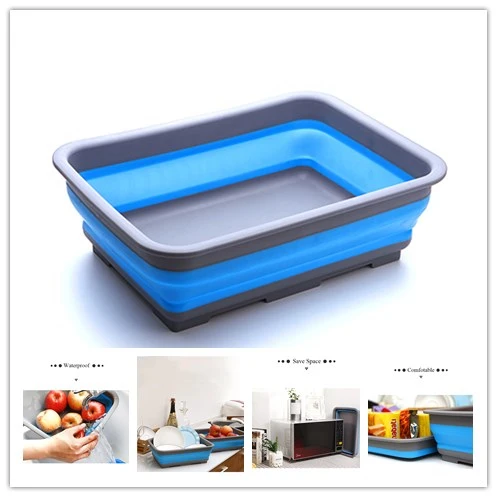 

Kichen Folding Silicone Basket Storage Bucket Accessories Vegetable Fruit Washing Square Baskets CF-127