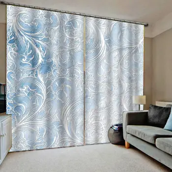

modern custom curtains Blue white cloud white pattern Blackout 3D Window Curtain For Living Room office Bedroom