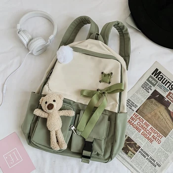 

Fashion Shoulders Bag Female Small Fresh Two-color Backpack Kawaii Student Bag Large Capacity Literary Travel Back Pack